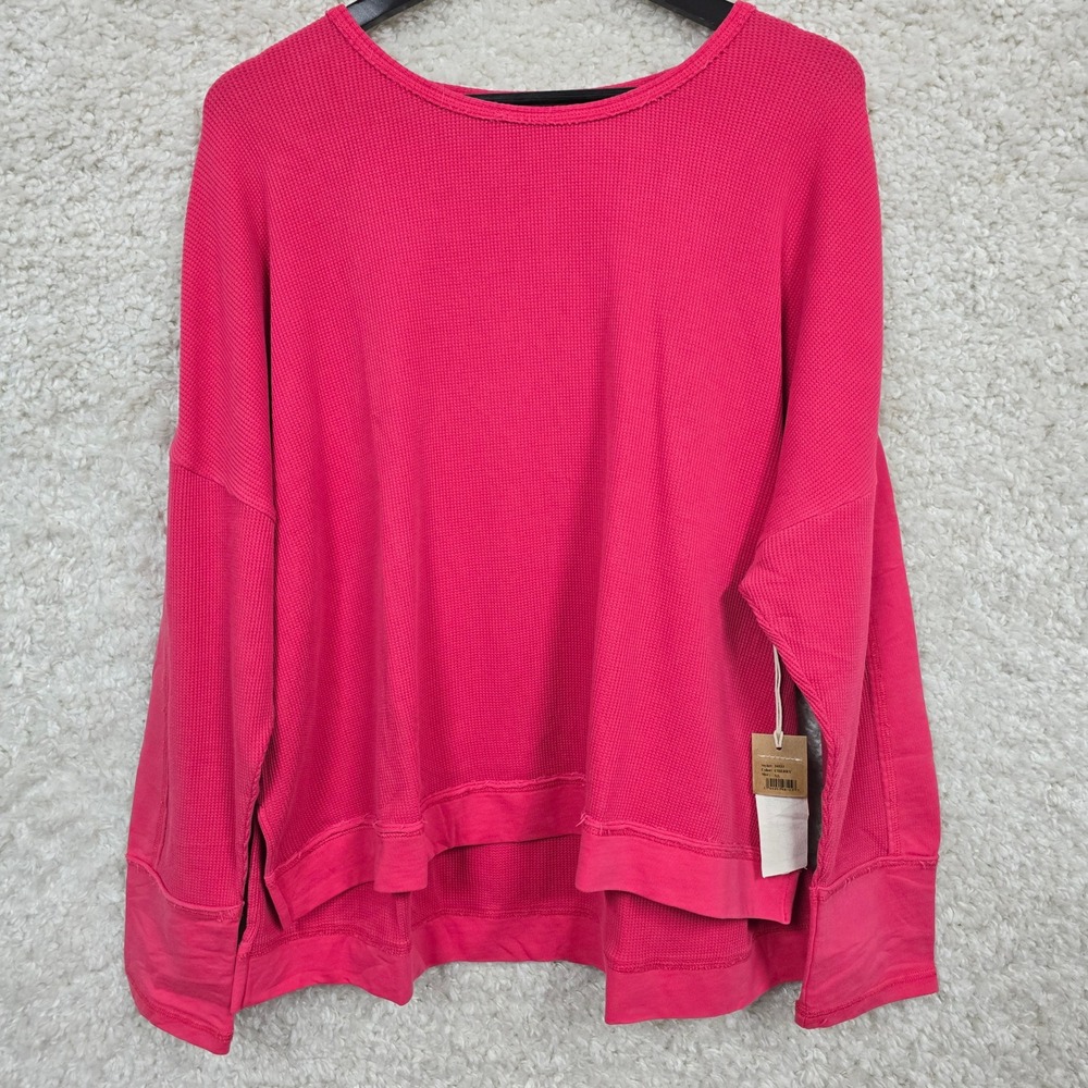 Escape by Habitat Clothes‎ Waffle Knit Top Women XL Cherry Pink Thermal